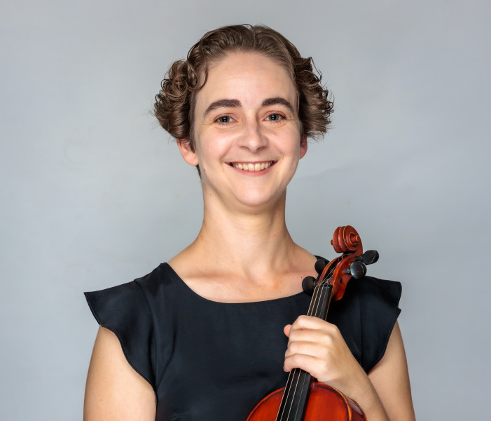 Amy Furfaro holding a violin