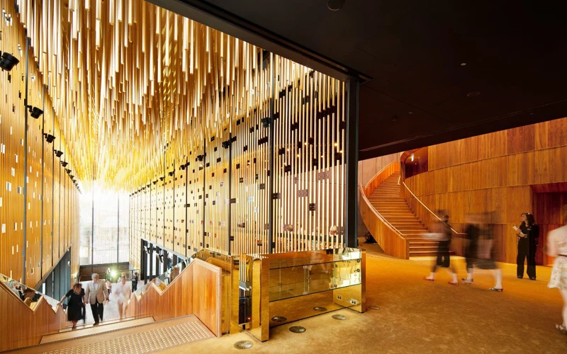 Heath Ledger Theatre Patrons walking through the upstairs Heath Ledger Theatre foyer at the State Theatre Centre of WA.