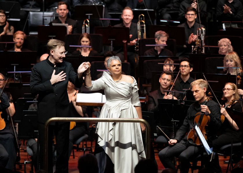 A photo taken at WASO's 2022 performance of Eumeralla, a war requiem for peace' with Deborah Cheetam