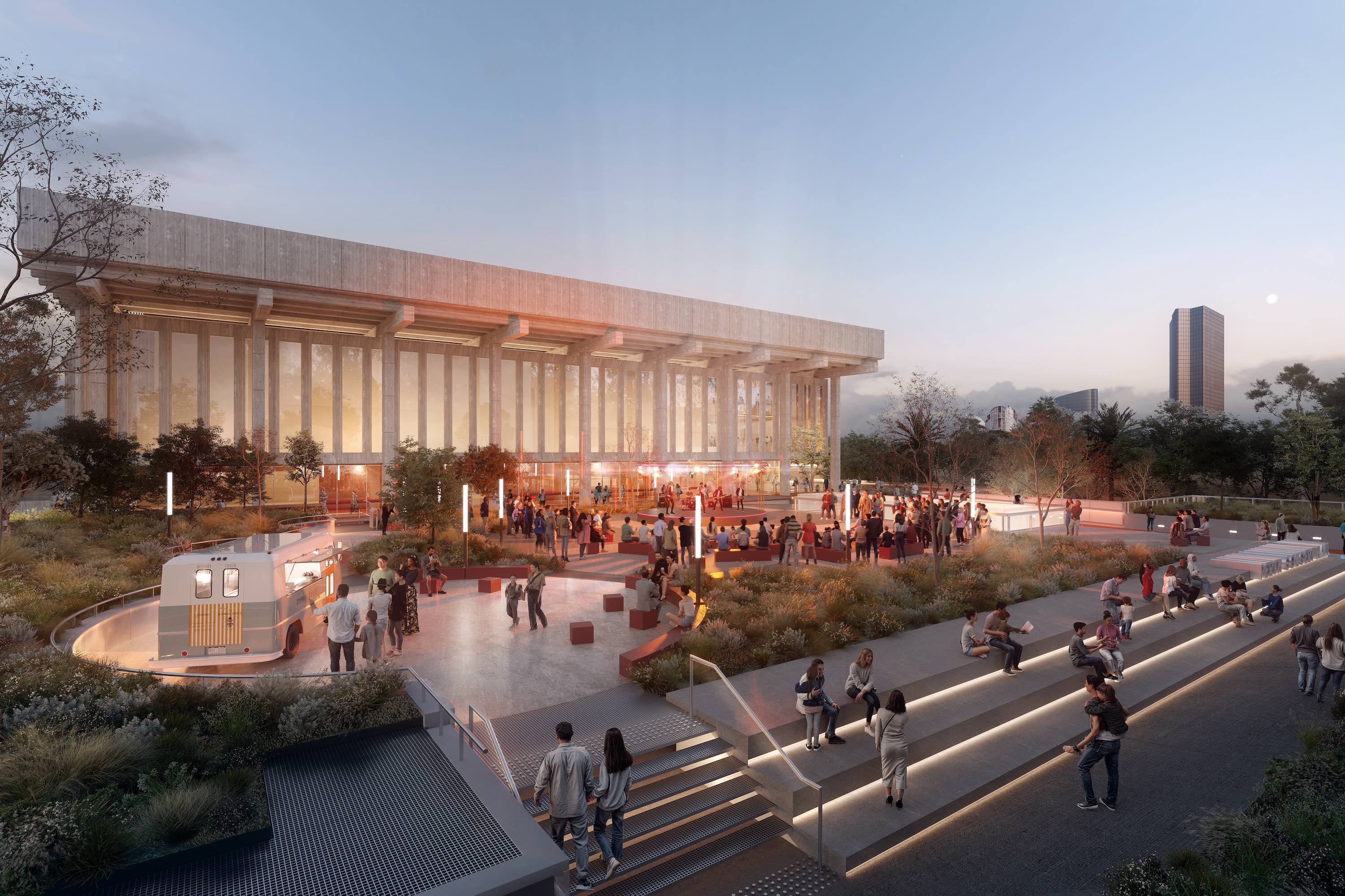 An artist's impression of what the outside of the redevelopment of Perth Concert Hall will look like