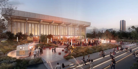 An artist's impression of what the outside of the redevelopment of Perth Concert Hall will look like