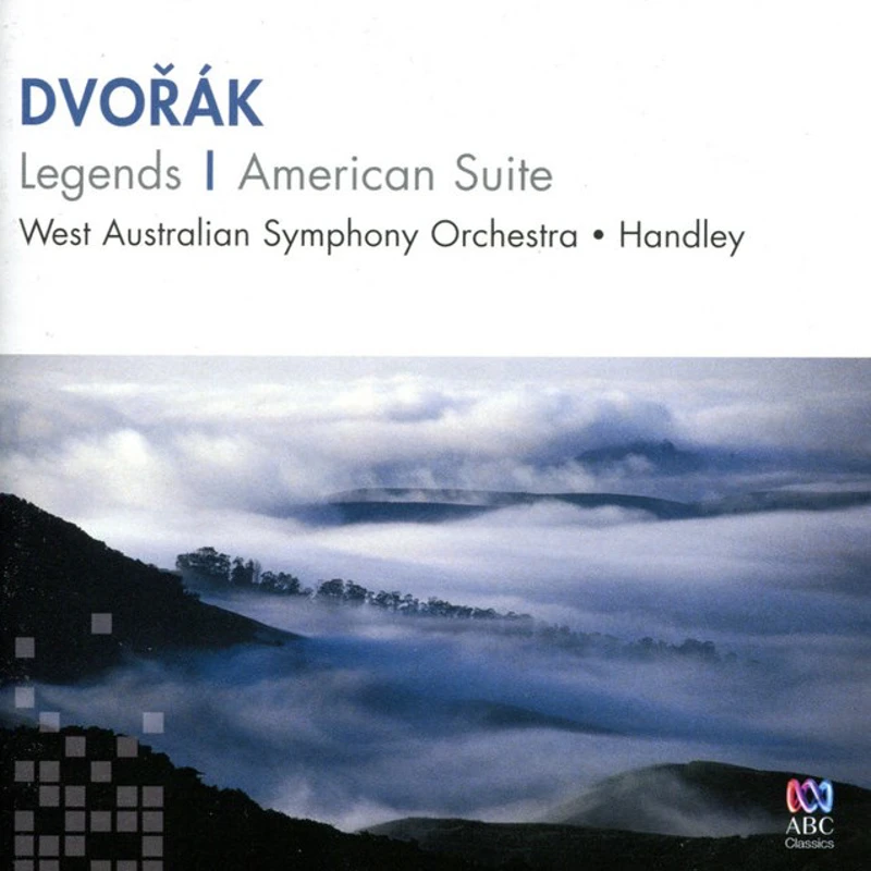 CD cover, Dvorak Legends American Suite, featuring clouds over rolling hills