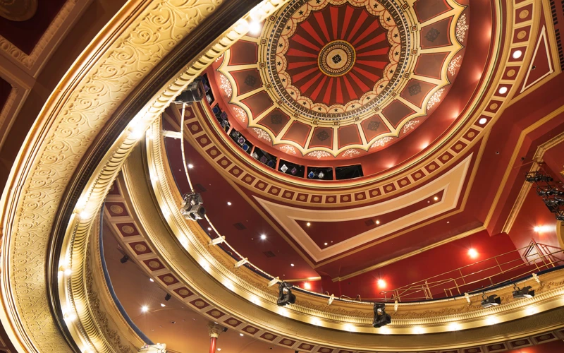 His Majesty’s Theatre His Majesty's Theatre's ornate red and gold dome ceiling.